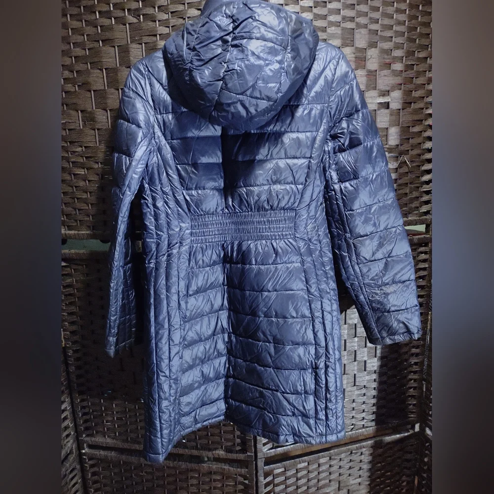 Michael Michael Kors Blue Packable Down Fill Blue Hooded Trench Coat Women's M - Picture 2 of 6